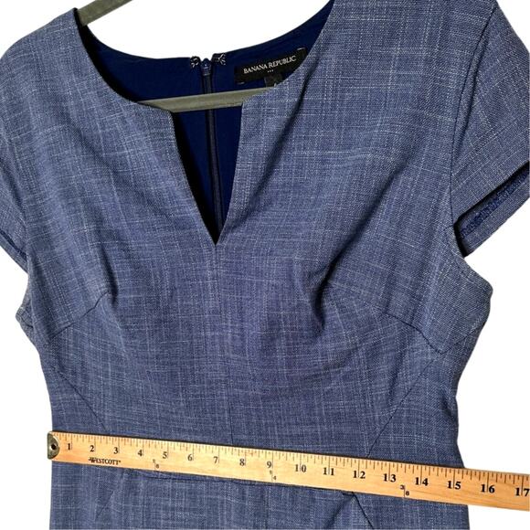 Banana Republic 6 Angled Seam Stretchy Pencil Dress Denim Short Sleeve Navy Blue - Picture 5 of 8